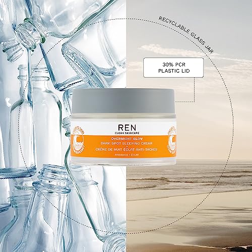 REN Clean Skincare Overnight Glow Dark Spot Sleeping Cream | Reduce Hyperpigmentation | Hydrating & Brightening Facial Moisturiser | Algae Comple