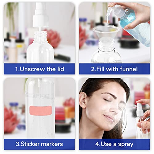 JETOP 5Pcs Spray Bottles,Clear Small Spray Bottle 100ml,Reusable Empty Spray Bottle,Fine Mist Spray Bottle with Label&Funnel,Refillable Liquid Co