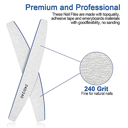 Nail Files, Nail File Professional 240/240 Grit, 12Pcs Nail Files for Natural Nails, Nails File Set Washable and Reusable, Emery Board for Nail G