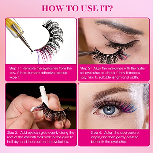 cobee Colored False Eyelashes, 7 Pairs Rainbow Fluffy Eye Lashes Wispy Mink Lashes Fake Eyelashes Natural Look Cat Eye Lashes for Cosplay Party F