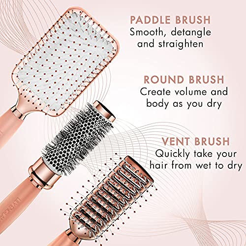 Hair Brush Set - Luxury Professional Rose Gold Hairbrushes for Detangling, Blow Drying, Straightening - Suitable for All Hair Types by Lily Engla