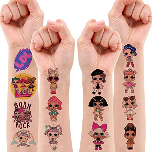 LOL Temporary Tattoos for Doll Birthday Party for Kids Girl Cartoon Supplie Party School Rewards Gifts Water Bottle Decor Goodie Party Bag Filler