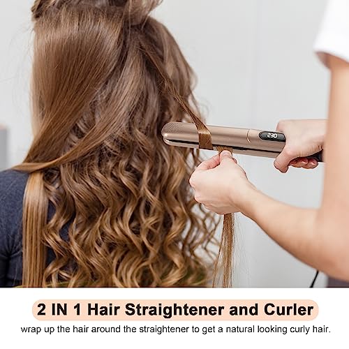 LXMTOU Hair Straightener for Women Flat Iron Hair Straighteners and Curler 2 in 1 Ceramic Plates for Thick Hair with Heat Resistant Mat Adjustabl