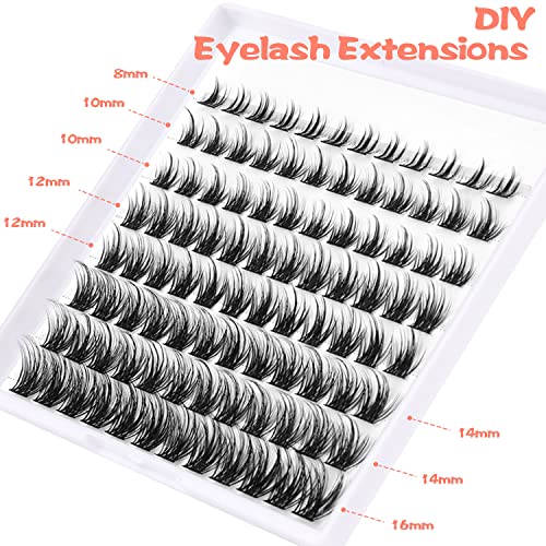 Lash Clusters DIY Eyelash Extensions 96pcs Cluster Lashes Wispy False Eyelashes C D Curl Individual Lashes Extensions 8-16MM Mega Fluffy Eyelash