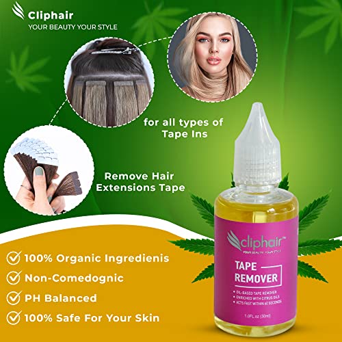 Cliphair Tape Hair Extensions Remover 30ml, Easy to Use Tape Remover Hair Extensions 1 FL oz, Citrus Oil Enriched Adhesive Tape Remover 30ml