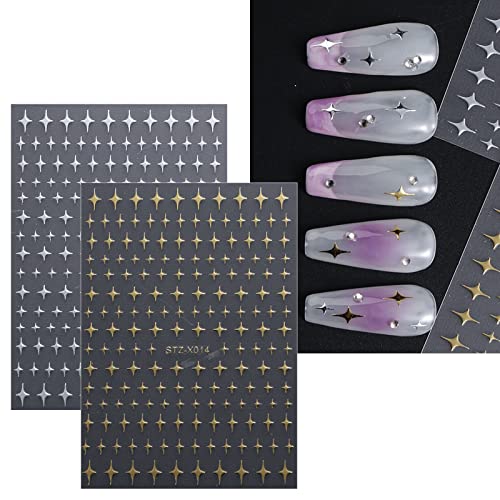 JMEOWIO 12 Sheets Moon Star Nail Art Stickers Decals Self-Adhesive Gold Silver Nail Supplies Nail Art Design Decoration Accessories