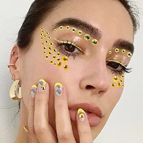 Bilizar 6 Sheets Bindi Dots Face Jewels Face Jewelry For Women Face Gems Stick On Eye Forehead Crystals Sticker Tears Rainbow Pearl Rhinestones F