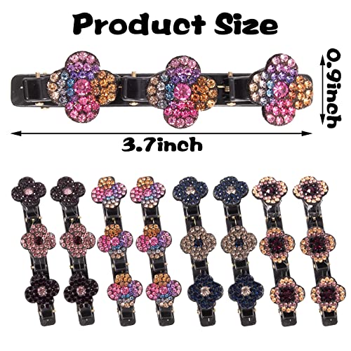 Three Flower Side Hair Clip 8 PCS, Sparkling Rhinestone 3 Flower Hair Clip for Women, No Slip Double Layer Braided Girls Hair Accessories for Bir