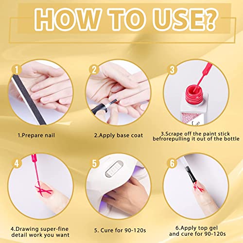 Rechoo Liner Nail Gel Polish-10ML*2 Gold & Silver Glitter Gel Nail Polish for Fineliner Nail Art, French Manicure Nail Polish, UV Shellac Color G