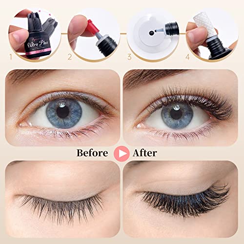 Beauty7 Black Eyelash Extension Glue, No Stimulation Eyelash Glue for Semi Permanent, Drying Time 3-4 Sec, Retention 3-4 Weeks Professional & DIY