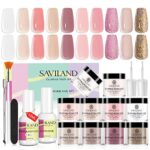 Saviland Dip Powder Nail Kit-10 Colors Dip Powder System French Nail Art Manicure Starter Kit with 2-In-1 Dip Base & Top Coat, Activator for Nail