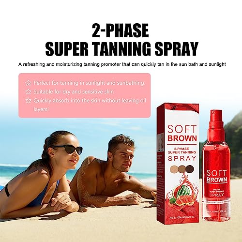 Soft Brown 2-Phase Tanning Essence Spray,Sunless Self Tanning Face Mist,Tanned Sunless Spray,Deep Tanned Dry Spray,Fake Tan Spray For All Skin To