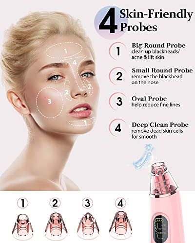Pore Vacuum, Blackhead Remover Vacuum for Face Acne Comedone Whitehead Extractor Kit with 3 Suction Power & 4 Probes and LED Display Electric Bla