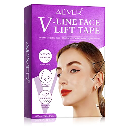 Face Lift Tape, 60 Pcs Face Tape Lifting Invisible, Eye Lift Strips,Face Lifting Tape, Lift Sticker with 8 Fixed Ropes, Make-up Face Lift Band fo