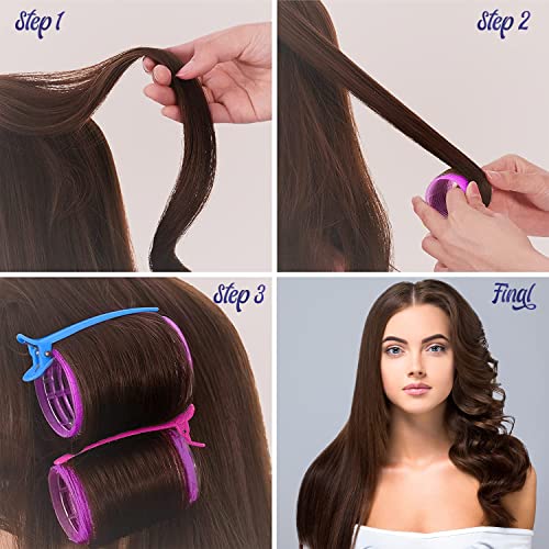 DEALFREE.24 32 PCS Hair Rollers Set - 18 Self Grip Velcro Rollers 25mm, 35mm, 45mm, 12 Curl Clips, 1 Tail Comb and Braiding Hair Device for Struc