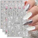 3D Embossed Spring Flower Nail Art Stickers Decals Self-Adhesive 5D Floral Nail Supplies Nail Art Design Decoration Accessories 4 Sheets