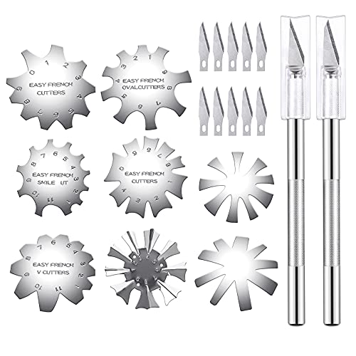 Kalolary 8 PCS Nail Cutter French Nails V Line Trimmer Stainless Steel French Tip Nail Manicure Edge Trimmer DIY Plate Module Easy French Tip Cut