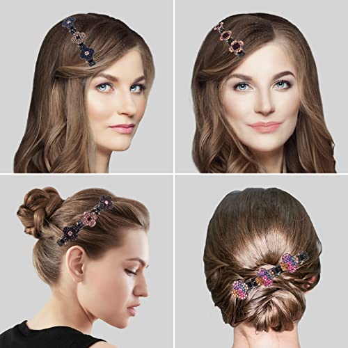 Three Flower Side Hair Clip 8 PCS, Sparkling Rhinestone 3 Flower Hair Clip for Women, No Slip Double Layer Braided Girls Hair Accessories for Bir