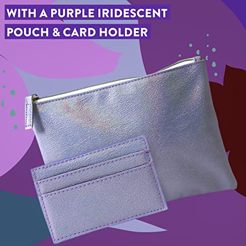 Impulse Sky Is The Limit Body Spray Fragrance & On-The-Go with a Purple Iridescent Makeup Bag and Card Holder Set for Her 2 Piece