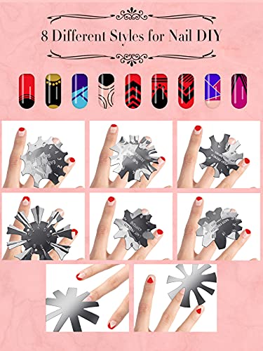 Kalolary 8 PCS Nail Cutter French Nails V Line Trimmer Stainless Steel French Tip Nail Manicure Edge Trimmer DIY Plate Module Easy French Tip Cut