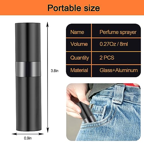 Molain 8ML Atomizer Perfume Spray Bottle for Travel,Portable Mini Perfume Atomizer,Refilable Empty Small Spray Bottle for Men and Women(2PCS,Blac