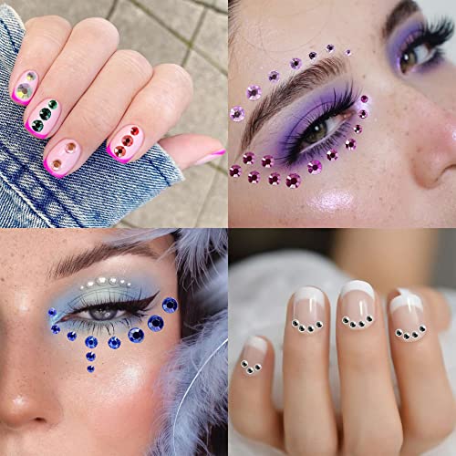 Bilizar 6 Sheets Bindi Dots Face Jewels Face Jewelry For Women Face Gems Stick On Eye Forehead Crystals Sticker Tears Rainbow Pearl Rhinestones F