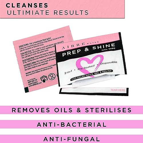 AIRRE 240 Professional Alcohol Prep & Shine Nail Wipes (3in1) Alcohol Wipes for Gel Nails, Acrylic Nails, Press-On Nails & Tips. Removes Sticky G