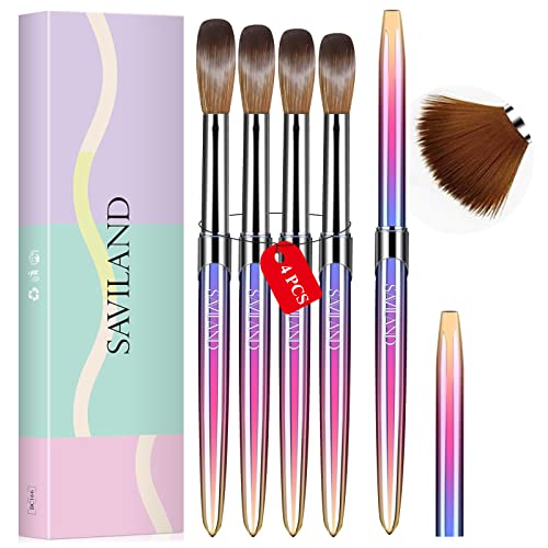 Saviland 4PCS Acrylic Nail Brush - Acrylic Brush for Acrylic Nails, Multicolorful Gradient & Metal Handle Nail Brush for Acrylic Powder, Nail Art