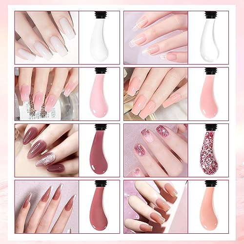DouborQ Poly Nail Gel Kit With Nail Lamp 8 Color Poly Gel Nail Extension Builder Kit Slip Solution Basic Poly Gel Nail Art Tools Design for Begin