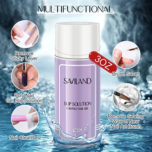 Saviland Slip Solution Nail Kit - 90ml Poly Nail Gel Nail Extension Clear Slip Solution Anti-stick Tools with Nail Art Brush Kit for Poly Extensi