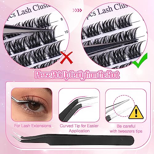 DIY Lash Extension Kit Lash Clusters Individual Eyelash Extension Kit with 3 in 1 Lash Bond and Seal and Remover and Lash Tweezers Applicator, 8-
