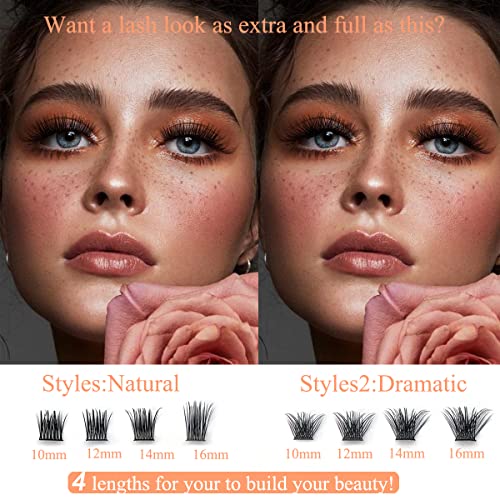 Eyelash Extension Kit at Home, Missicee 96 PCS D Curl Wide-Stem Cluster Lashes DIY Lash Extension Kit with 48 Hours Long-Lasting Cluster Lash Glu