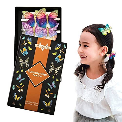 Mesmeriser Realistic Butterfly Clips Pack of 10 – 5 Assorted Matte Coloured Hair Clips for Girls – Cute Duckbill Slides in Box Packaging for Easy
