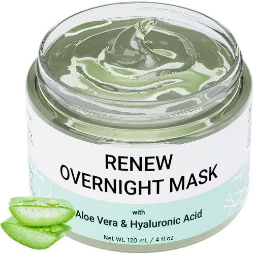 Renew Overnight Sleeping Facial Mask by Doppeltree with Aloe Vera Gel & Hyaluronic Acid - Anti Aging Hydrating Face Mask for Sunburn Relief, Skin