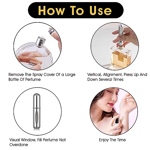 Rosiya Perfume Atomiser pack of 5pcs Perfume Travel Bottle, 5ML Refillable Perfume Spray Bottle Easy to Refill Empty Atomiser Bottle for Purse, H