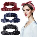 TSHAOUN 3 Pieces Head Scarf for Women,Retro Headbands,1940s Head Scarf Bandana Rosie The Riveter Headband Bow Headbands Vintage Boho Bow Pattern,