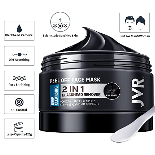 Blackhead Remover Mask, JVR Bamboo Charcoal Peel Off Face Mask for Men, Purifying & Deep Cleansing for All Skin Types 120ml