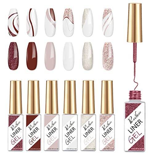 Rechoo Liner Nail Gel Polish-10ML*2 Gold & Silver Glitter Gel Nail Polish for Fineliner Nail Art, French Manicure Nail Polish, UV Shellac Color G