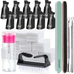 Gel Polish Remover Kit with 500pcs Nail Remover Wraps, FANDAMEI Soak off Nail Clip Set with 100/180 Nail Files Buffer Cuticle Pusher Cuticle Peel