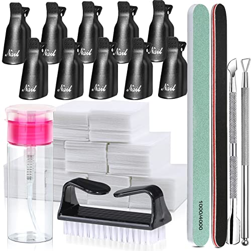 Gel Polish Remover Kit with 500pcs Nail Remover Wraps, FANDAMEI Soak off Nail Clip Set with 100/180 Nail Files Buffer Cuticle Pusher Cuticle Peel