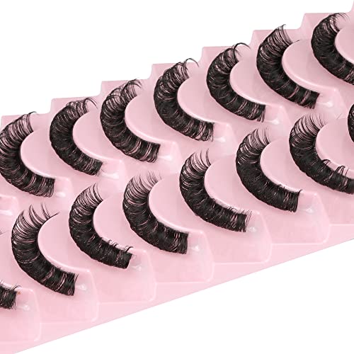 Newcally Eyelashes Russian Strip Lashes Natural Wispy Cat Eye False Eye Lashes Pack 3D Clear Band Fluffy Fake Eyelashes 10 Pairs