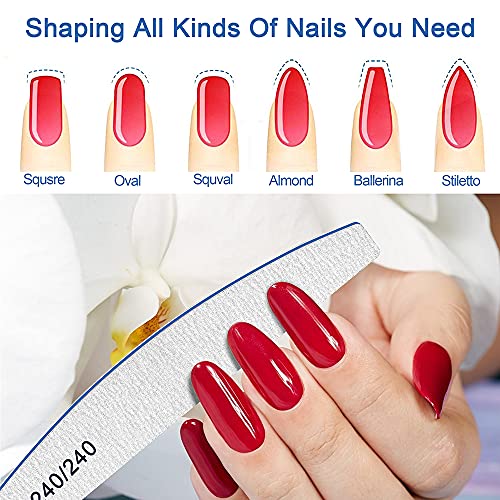 Nail Files, Nail File Professional 240/240 Grit, 12Pcs Nail Files for Natural Nails, Nails File Set Washable and Reusable, Emery Board for Nail G