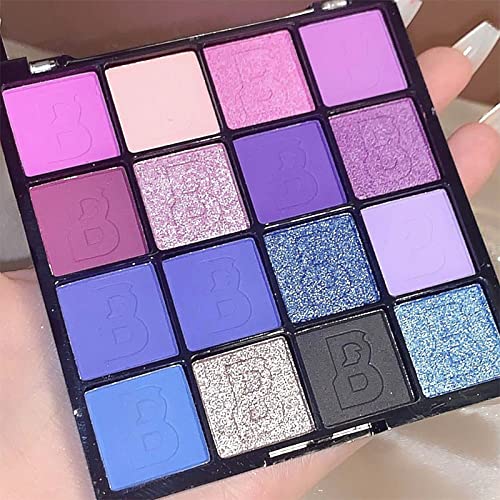 Christmas Purple Blue Eyeshadow Palette Cosmetics Eye Shadow - 16 Colors Shimmer Everyday Eye Shadow Pallet, Blendable Eyeshadow Primer Long Last