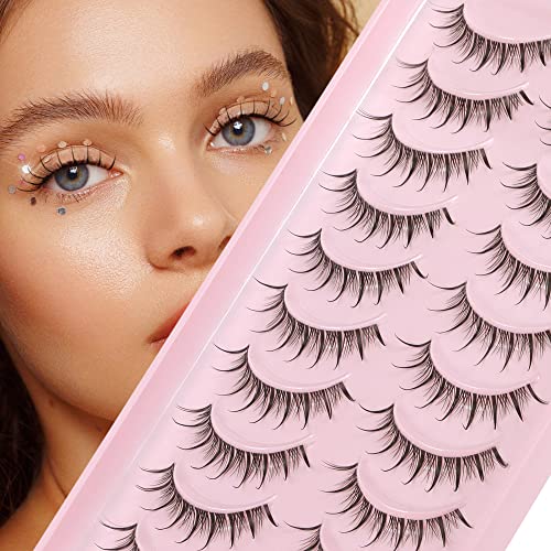 Ruairie Natural Lashes with Clear Band Fluffy Wispy False Lashes Natural Look 10 Pairs Fake Eyelashes Pack