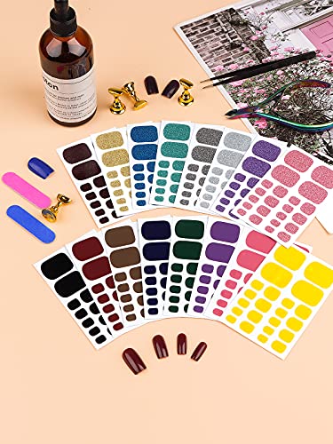 Kalolary Toenail Polish Stickers, 16 Sheets Full Cover Self Adhesive Toe Nail Art Decals Pedicure Toenail Nail Wraps Decals Stick-on Toenail Foil