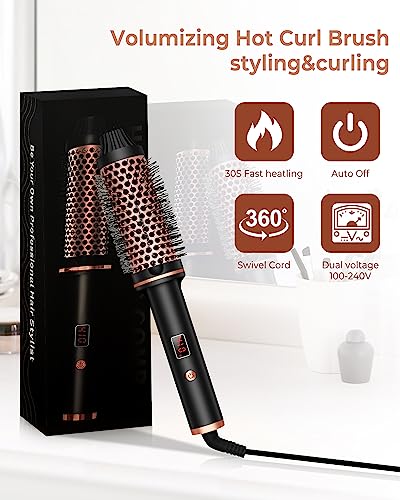 Thermal Brush Hot Brush for Styling, 38 mm 1.5in Ionic Smooth Volumize Brush with LCD Display, 120-210℃ Hair Comb Creates Root Volume and Loose C