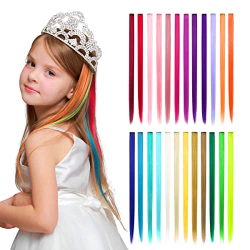 Dreamlover Clip in Coloured Hair Extensions for Kids, Kids Hair Extensions for Girls, Rainbow Hair Accessories for Girls, 24 PCS