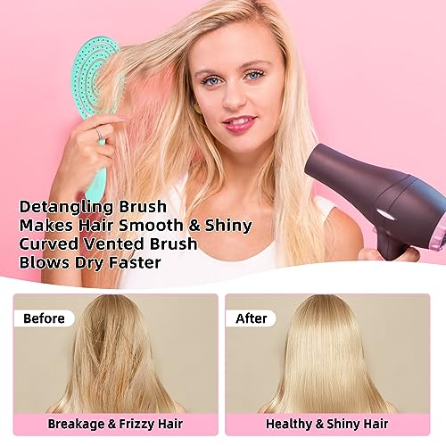 Hair Brush, 2 Pcs Detangling Brush 100% Bio-Friendly Detangler Brush with Soft Bristles for Curly, Straight, Black Natural, Women, Men, Kids Wet