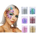 Face Glitter Chunky Glitter Hexagons Glitter+Ultra-Thin Glitter Holographic Glitter Festival Glitter for Face Body Hair Nail DIY Art and Festive