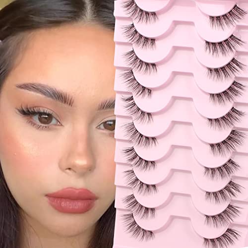 Parriparri Eyelashes with Clear Band Half Lashes Natural Look 10 Pairs Volume Cat Eye Lashes Fluffy Wispy Demi False Eylashes Corner Fake Lashes